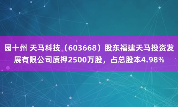 园十州 天马科技（603668）股东福建天马投资发展有限公司质押2500万股，占总股本4.98%